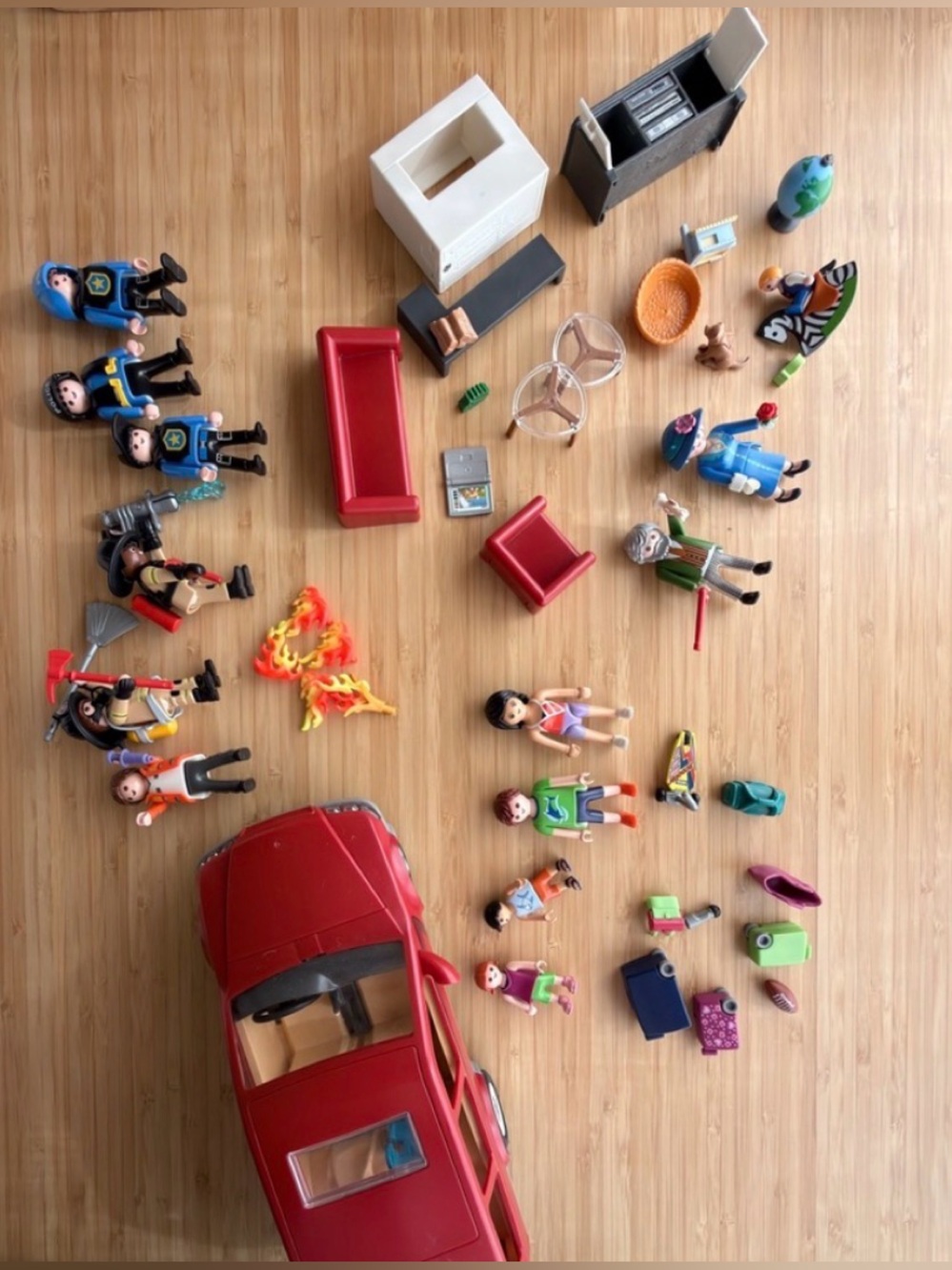 Lot Playmobil Family Car Living Room Set Firefighters Figures Accessories Used